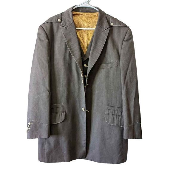 Valentino Ferrel 3 Piece Suit 44R Brown Pinstripe with Gold Paisley Lining, T38 - Picture 1 of 16